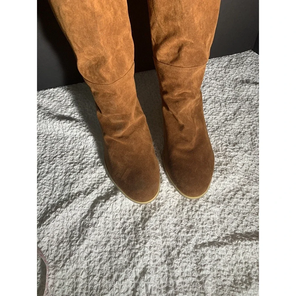 Retro‎ Slip-on Knee High Boots with Chunky Heel, Size 43